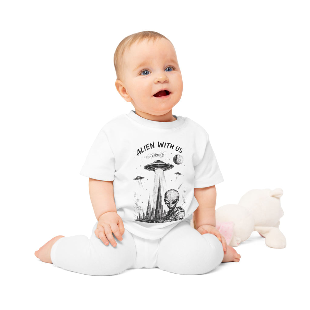 Alien With Us Baby T-Shirt — Cute UFO Alien Graphic Tee for Infants & Baby Gifts