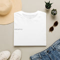 Alien With Us Minimalist White T‑Shirt — Small Chest Text Graphic