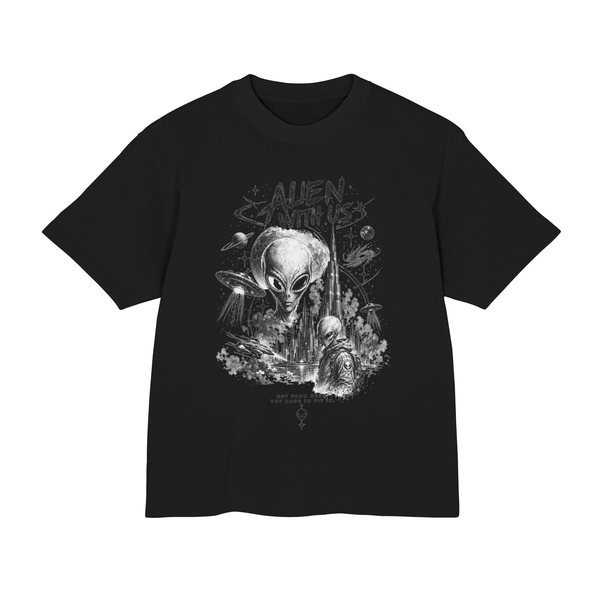 Alien With Us Graphic Tee — Limited Edition (100 Pieces Only) Monochrome UFO City Design