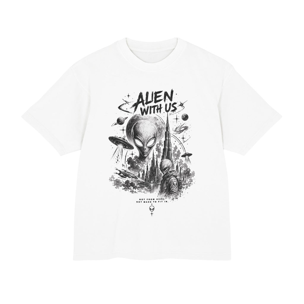 Alien With Us Graphic Tee — Limited Edition (100 Pieces Only) Monochrome UFO City Design